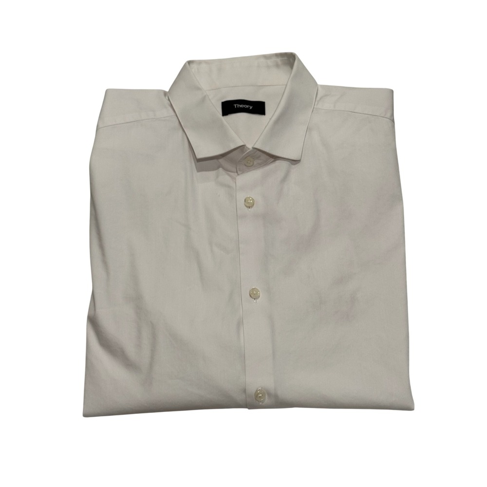 Theory Mens Cedrick Spr Kenai White Button Front Stretch Dress Shirt Size XL